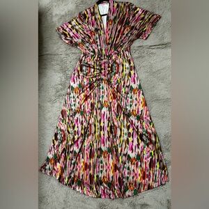 SHEIN Multicolor Printed Midi Dress - Pink, Green, Yellow, Black Size: 12, XL